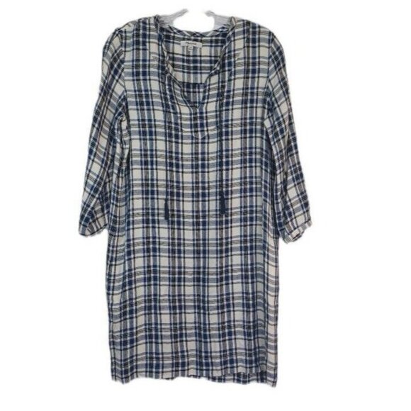 Madewell Womens Sz XXS Plaid Artiste Tunic Shift Long Sleeve Pocket Tassel Dress - Picture 2 of 10